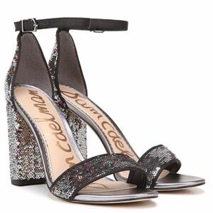 Sam Edelman Yaro Reversible Sequin Block Heel Sandals 9½ Fiesta Multi Heels